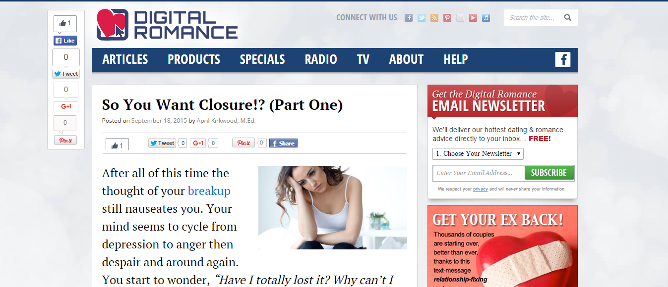 Feature Article on DigitalRomanceInc.com : So You Want Closure!? (Part One)